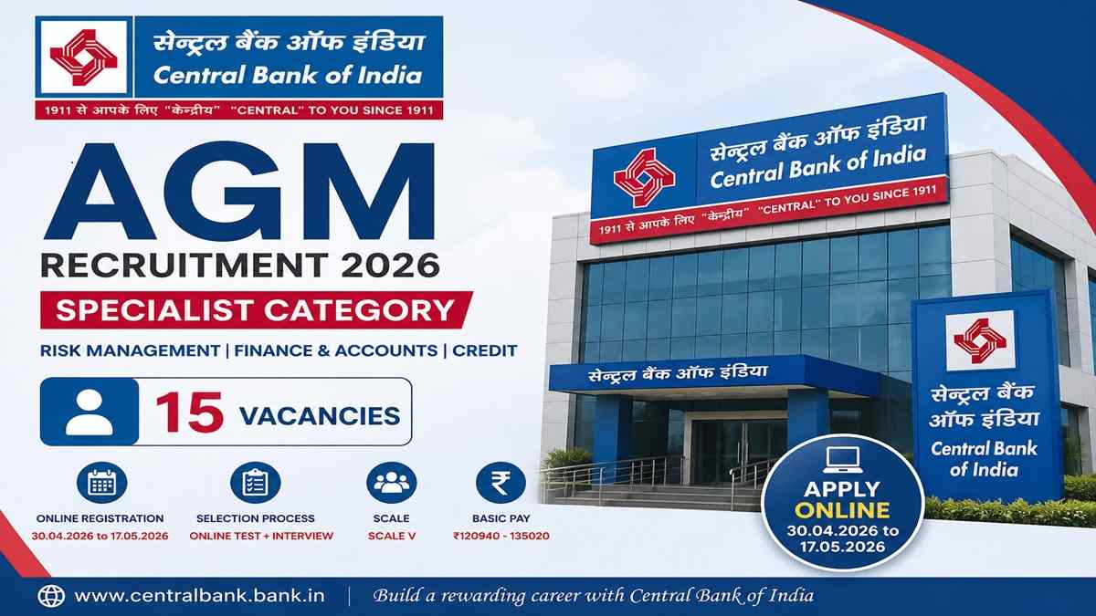 Central Bank of India AGM 2026 Apply Online for 15 Specialist Vacancies