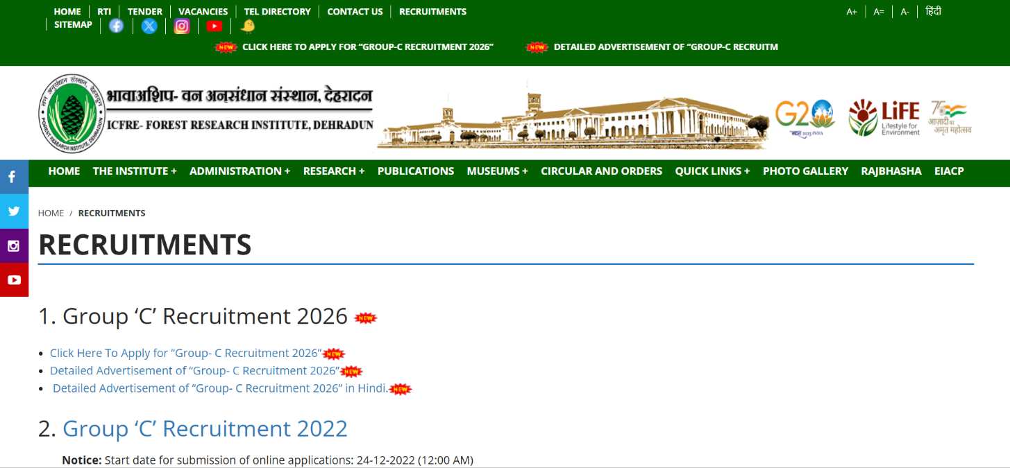 FRI Group C 2026 Exam Online Form All Details