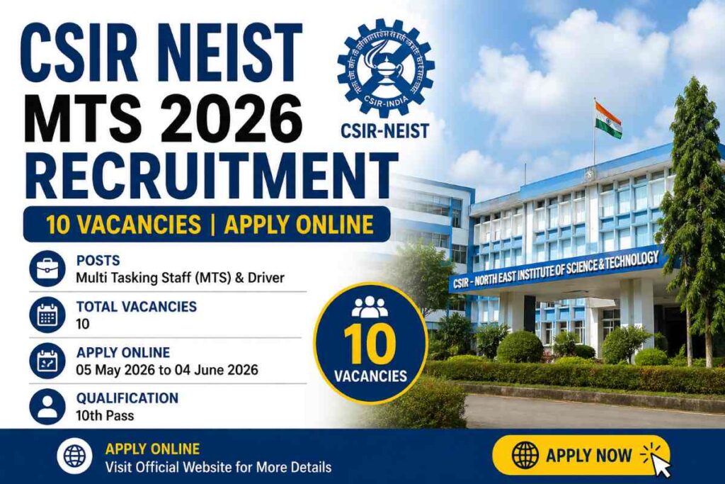 CSIR NEIST MTS 2026 Recruitment feature image showing 10 vacancies for MTS and Driver
