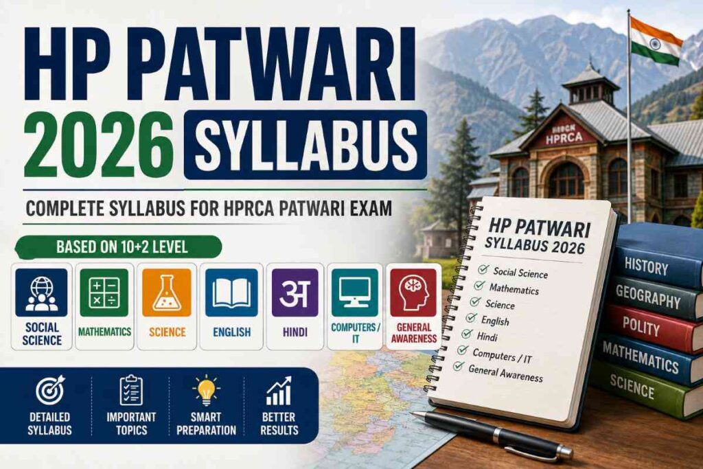 HP Patwari 2026 Syllabus complete subject-wise exam guide with Social Science, Mathematics, Science, English, Hindi, Computers and General Awareness