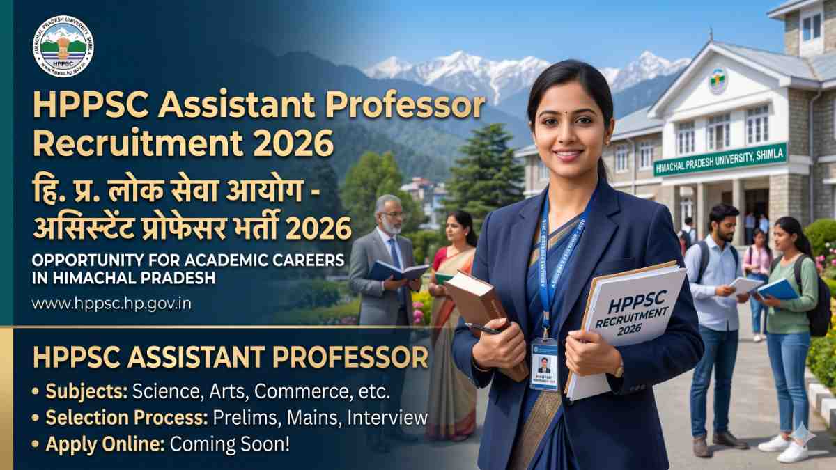 HPPSC Assistant Professor 2026 recruitment banner showing 369 posts, application dates, fee, eligibility, selection process, and official website.