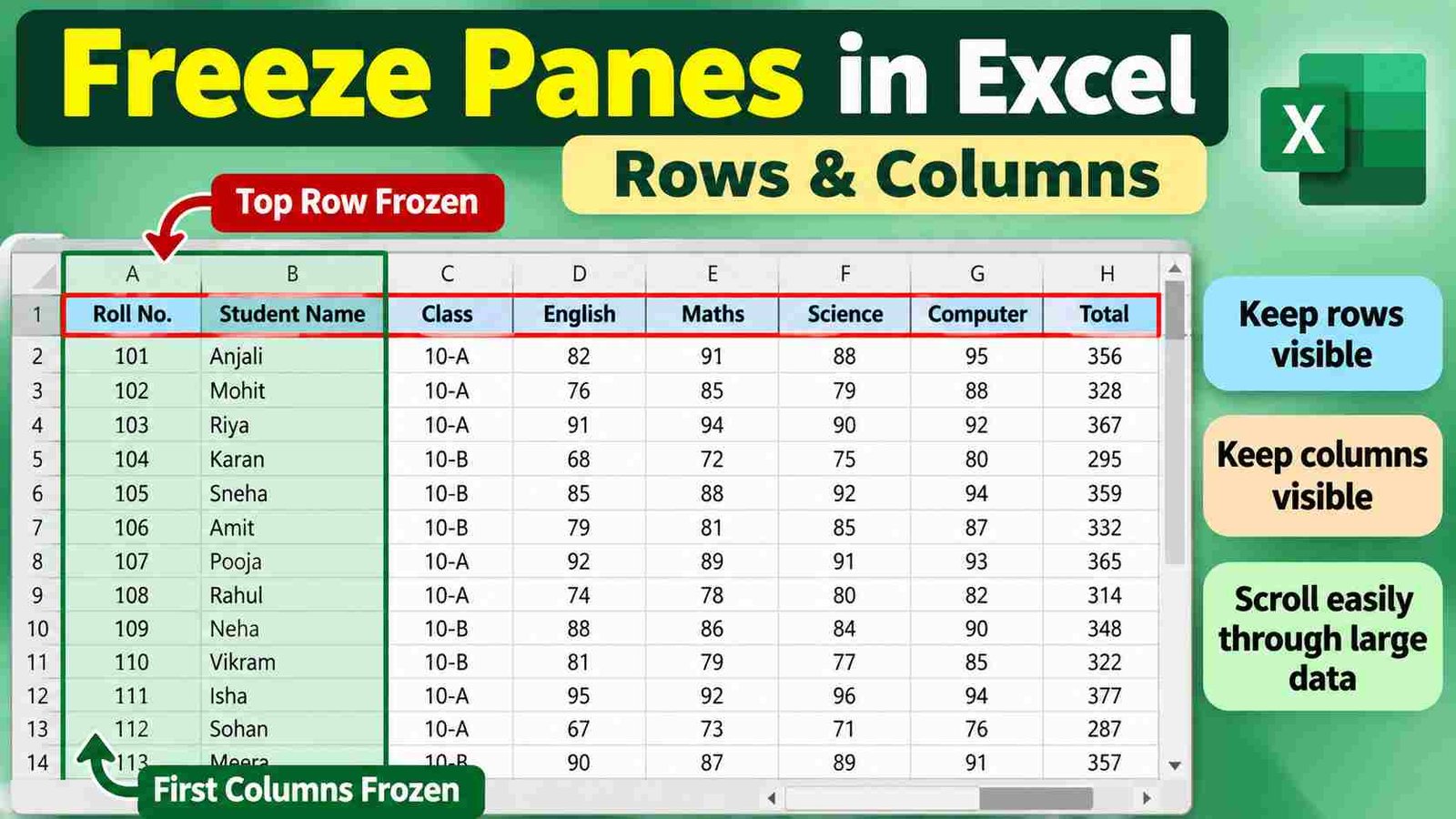 Freeze Panes in Excel rows and columns tutorial