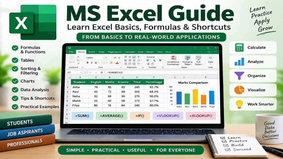 MS Excel Guide – Learn Excel basics, formulas, functions, charts, tables and shortcuts