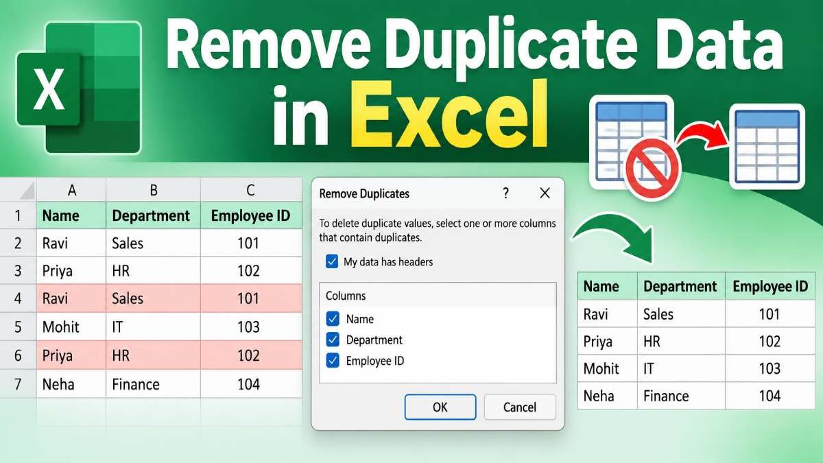 Remove Duplicate Data in Excel using the Remove Duplicates feature